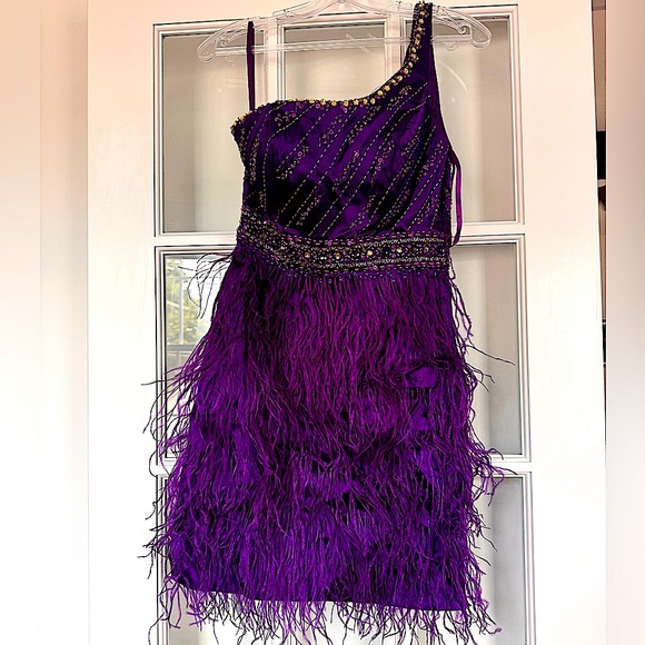 Purple Feather Prom Dress - Picture 1 of 4